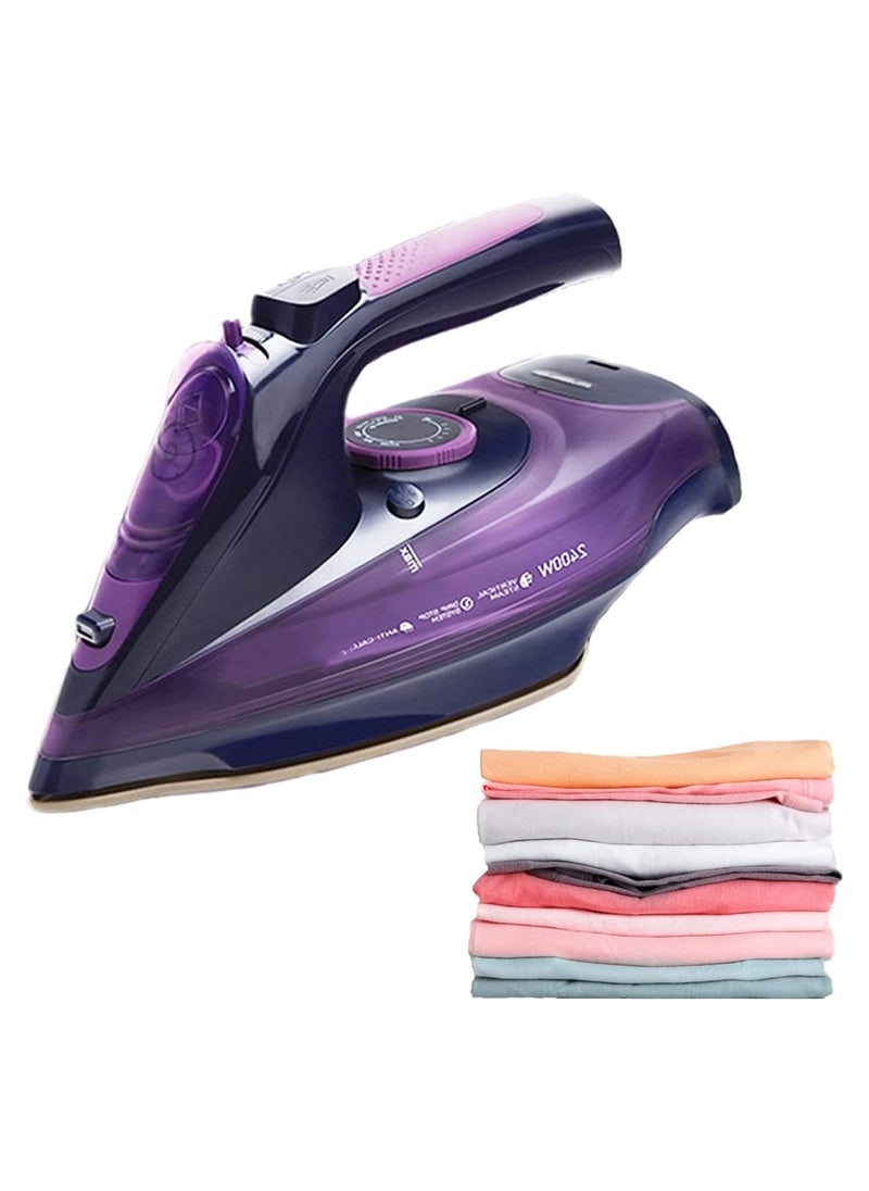 Generic - Cordless Iron,Steam Iron 2400W,Lightweight Portable Steam-Dry Iron for Clothes,Non-Stick Soleplate Home Steam Iron,Anti-drip Iron,Steam Control System,360mL Water Tank(UK Plug) Purple - Image 1