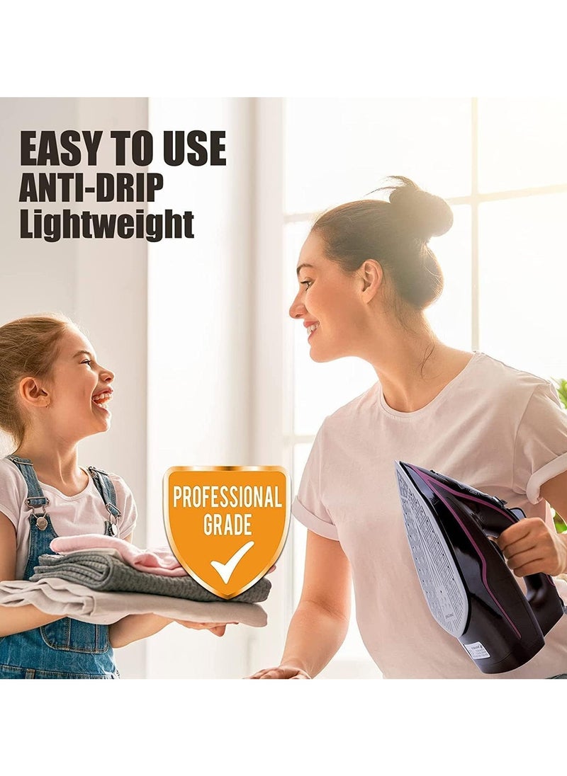 Generic - Cordless Iron,Steam Iron 2400W,Lightweight Portable Steam-Dry Iron for Clothes,Non-Stick Soleplate Home Steam Iron,Anti-drip Iron,Steam Control System,360mL Water Tank(UK Plug) Purple - Image 1