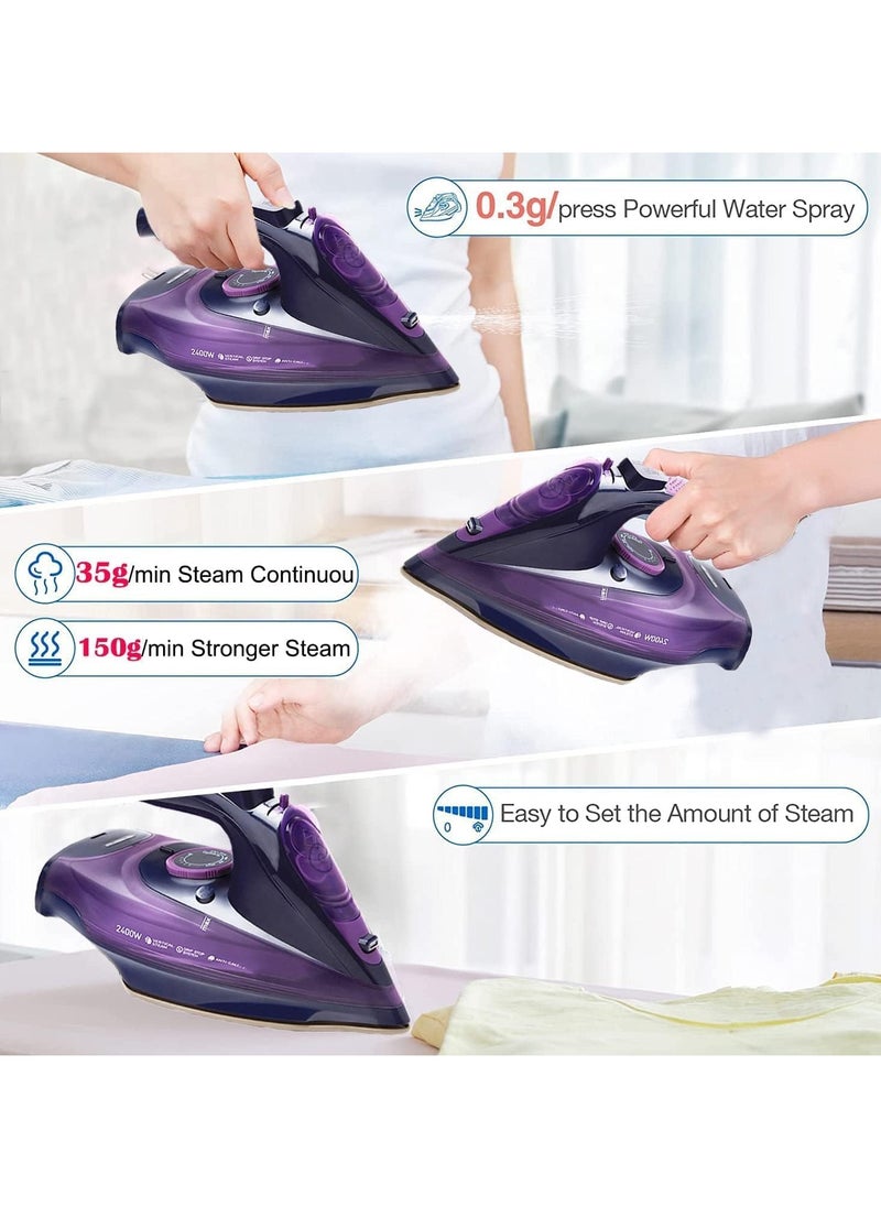 Generic - Cordless Iron,Steam Iron 2400W,Lightweight Portable Steam-Dry Iron for Clothes,Non-Stick Soleplate Home Steam Iron,Anti-drip Iron,Steam Control System,360mL Water Tank(UK Plug) Purple - Image 1