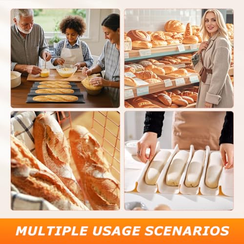 QWLWBU 5 Pcs Baguett-e Bread Pan Set,Nonstick 4-Slot Perforated French Breads Baking Pans with Proofing Cloth,Dough Cutter Kit for Home Baker,Baguett-e Tray,15x12 Inch Black Bread Pan - Image 5