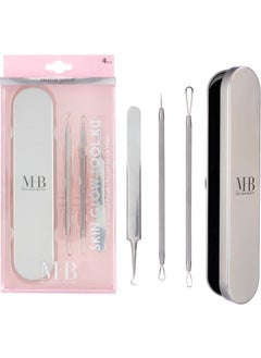 Expressions Expressions 4pc Skin Glow Tool Kit - Professional Blackhead Removal Set with Stainless Steel Facial Tools and Storage Case | Esthetician Supplies, Acne Tools Extractor Kit 