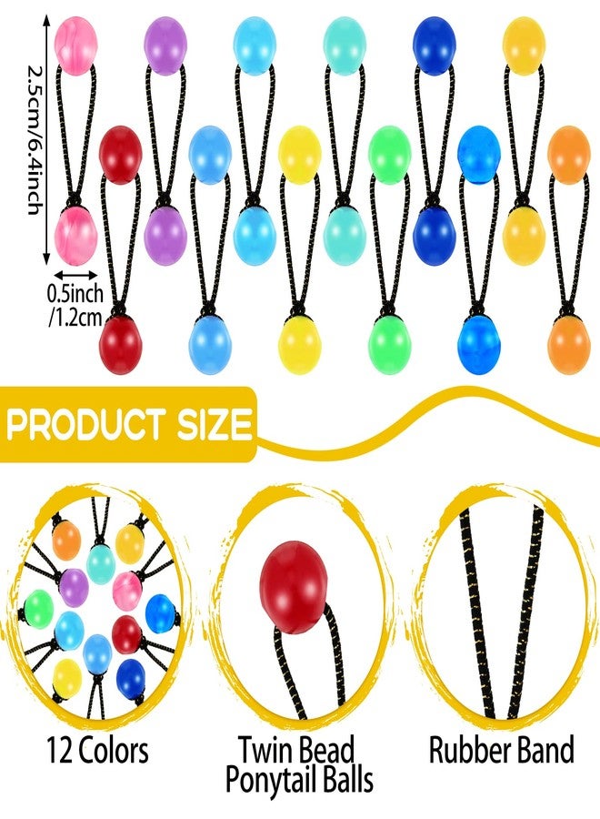 JenPen 60 Pieces Hair Ties Balls Ponytail Holders Colorful Twin Bead Ponytail Balls 80s 90s Elastic Hair Accessories for Baby Kid Children Girls Women (Multicolor,12mm) - Image 2