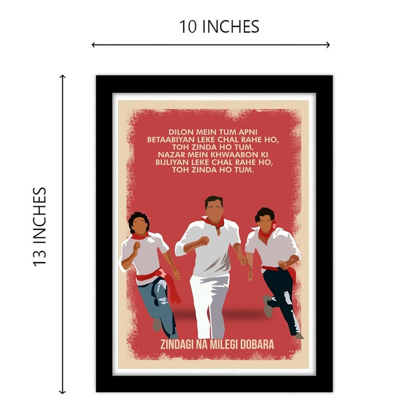 gray wall Good Hope Bollywood Movies Zindgi Na Milegi Dobara Movie Frame For Room Office Framed Poster10X13Inch Red - Image 2