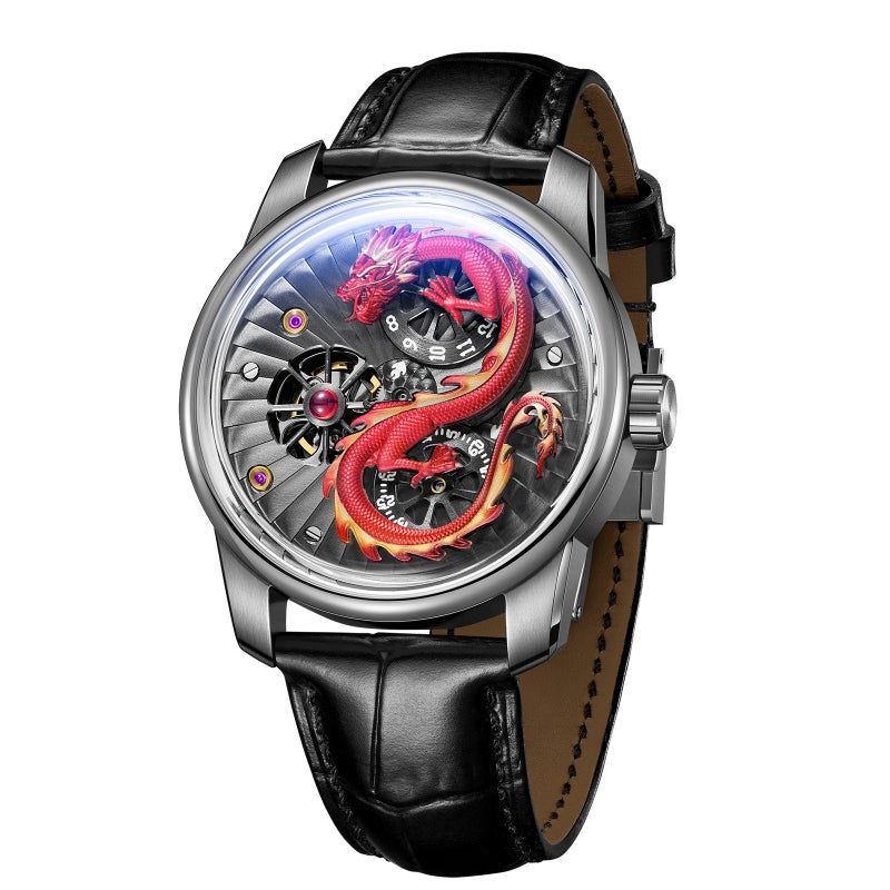 OBLVLO Chinese Dragon Limited Edition Automatic Mechanical Watch for Men with Luminous Hands and Relief Dragon Design - Rose Shell Golden Dragon - Image 3