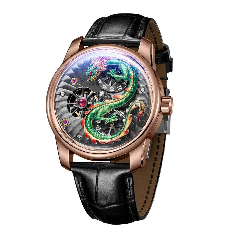 OBLVLO Chinese Dragon Limited Edition Automatic Mechanical Watch for Men with Luminous Hands and Relief Dragon Design - Rose Shell Golden Dragon - Image 2
