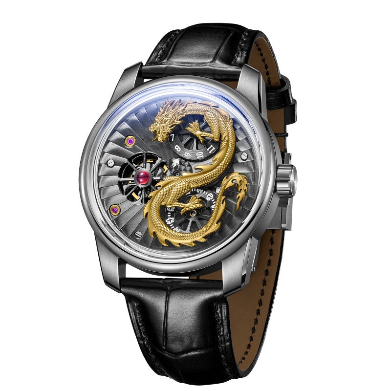 OBLVLO Chinese Dragon Limited Edition Automatic Mechanical Watch for Men with Luminous Hands and Relief Dragon Design - Rose Shell Golden Dragon - Image 4