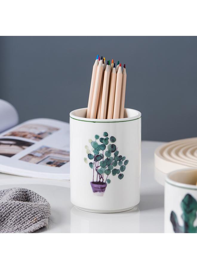 Bluejw Nordic Fresh Pen Conner Ceramic Pen Bucket Cosmetic Brush Storage Tube Eyeliner Eyebrow Pen Bucket Large Capacity Stationery Storage Box - Image 3