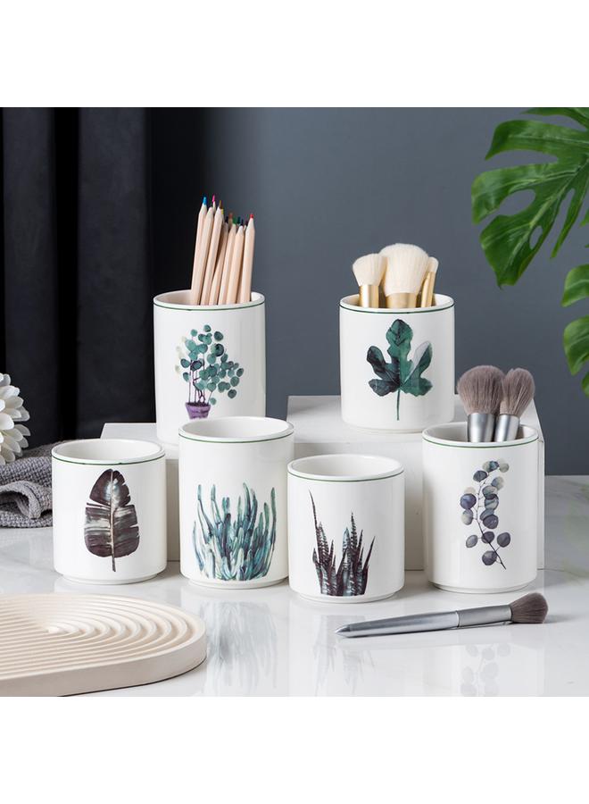 Bluejw Nordic Fresh Pen Conner Ceramic Pen Bucket Cosmetic Brush Storage Tube Eyeliner Eyebrow Pen Bucket Large Capacity Stationery Storage Box - Image 2