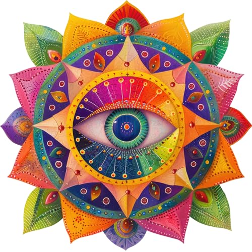 Mys Aurora Mandala Evil Eye Wooden Puzzles for Adults Spiritual Design for Meditation Home Decor Family Game Gift Idea 200 Piece Jigsaw Puzzle 112 x 108 - Image 1