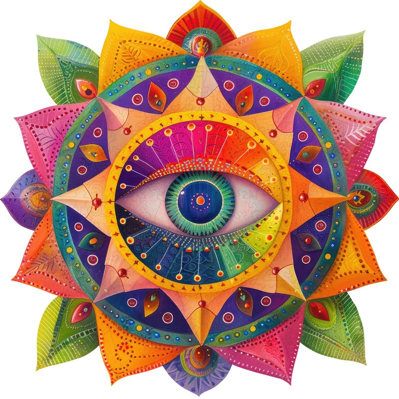 Mys Aurora Mandala Evil Eye Wooden Puzzles for Adults Spiritual Design for Meditation Home Decor Family Game Gift Idea 200 Piece Jigsaw Puzzle 112 x 108 - Image 3