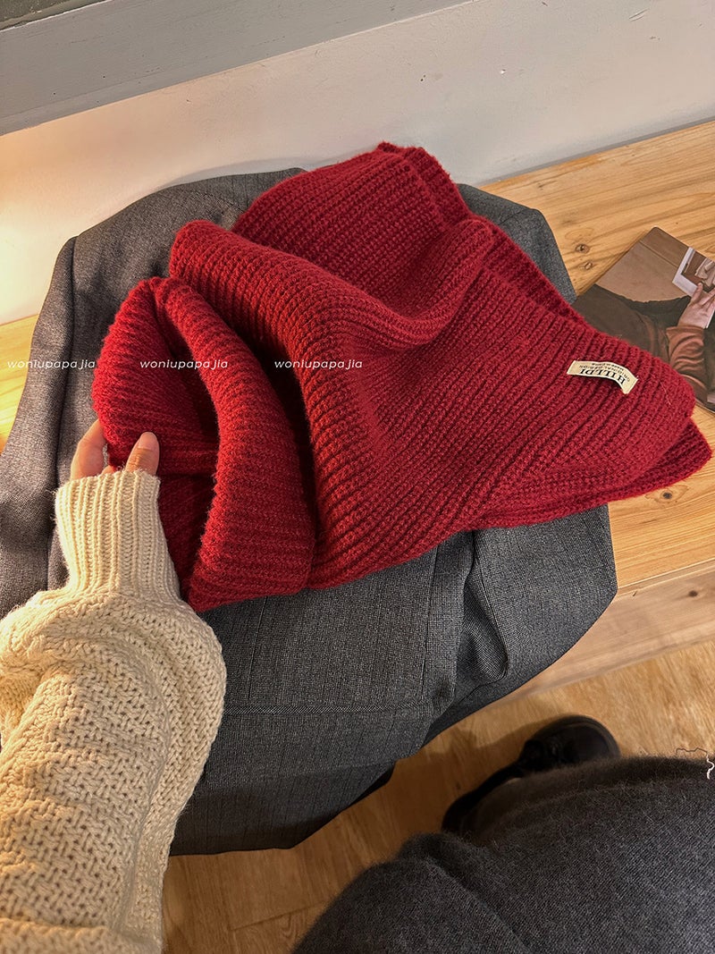 Fashionable Side Slit Polo Turtle Neck Womens Autumn Winter Korean Style Versatile Knit Scarf Warm Pullover Hairline New Year red 