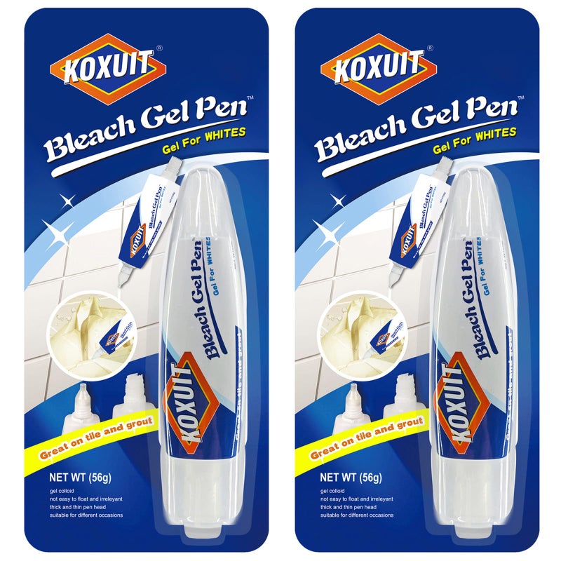 KOXUIT Portable Dual-Tip Bleach Pen for White Clothes & Grout - Travel-Ready 2-in-1 Gel Applicator with Brush Head, Non-Drip Cleaner for Bathroom Lines & On-The-Go Use (Milky White)2PCS. - Image 1