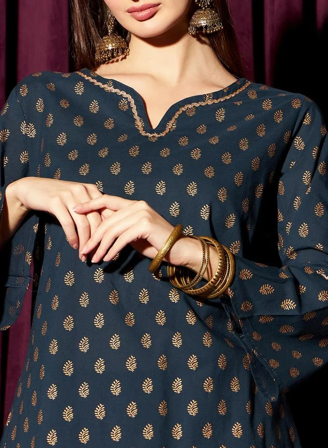 STREET 9 STREET 9 Printed Pure Cotton Straight Kurta with Sharara Set