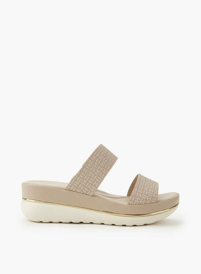 Flora Bella By Shoexpress TAUPE Women Monogram Print Wedge Sandals for Women | Best Price UAE