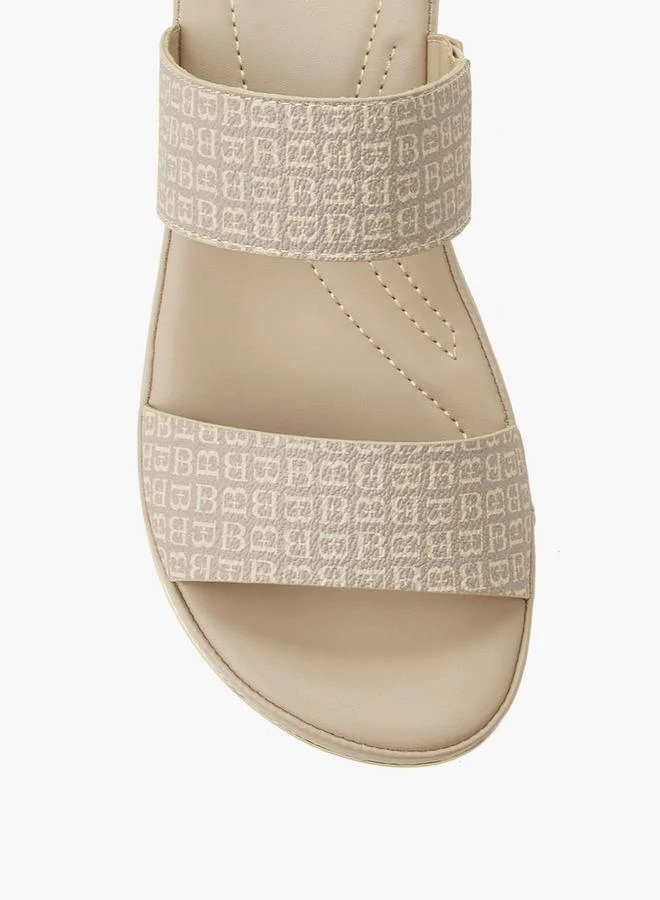 Flora Bella By Shoexpress TAUPE Women Monogram Print Wedge Sandals for Women | Best Price UAE