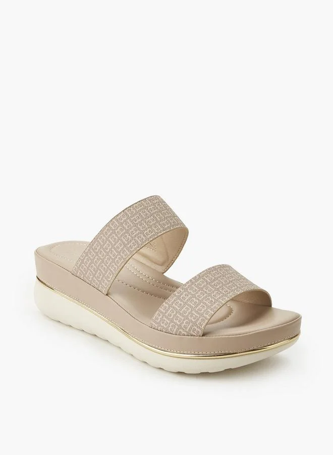 Flora Bella By Shoexpress TAUPE Women Monogram Print Wedge Sandals for Women | Best Price UAE