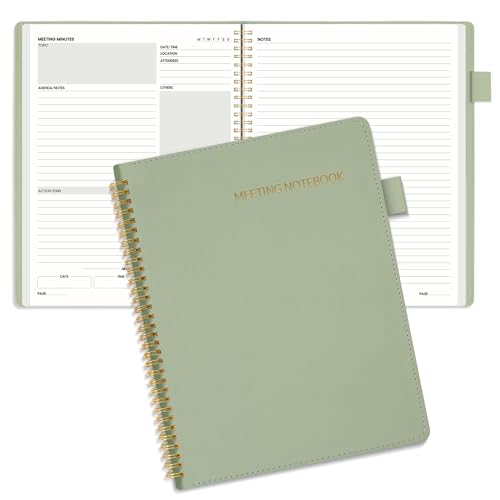 SUNEE Half Meeting Half Note - 8.5"x11" Professional Notebooks for Work - 160 Pages, A4 Size Project Planner, Spiral Meeting Agenda Organizer for Women Men, Note Taking,Office with Vegan Leather Cover - Image 1