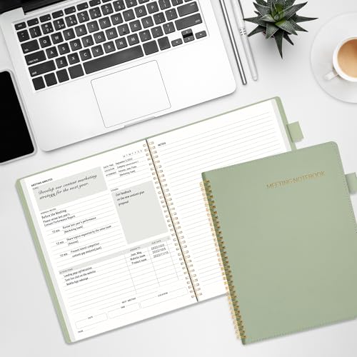 SUNEE Half Meeting Half Note - 8.5"x11" Professional Notebooks for Work - 160 Pages, A4 Size Project Planner, Spiral Meeting Agenda Organizer for Women Men, Note Taking,Office with Vegan Leather Cover - Image 5