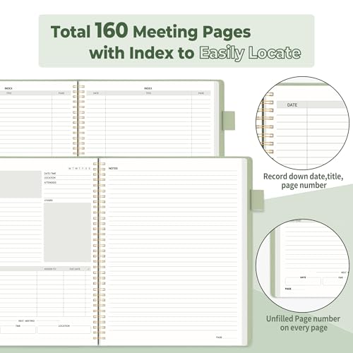 SUNEE Half Meeting Half Note - 8.5"x11" Professional Notebooks for Work - 160 Pages, A4 Size Project Planner, Spiral Meeting Agenda Organizer for Women Men, Note Taking,Office with Vegan Leather Cover - Image 4