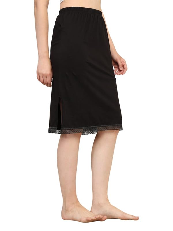TIZEE Cotton Under Skirt for Women Black Soft & Breathable Slip Skirt for Saree, Dresses & Layering Anti-Static Comfortable Fit Size M - Image 5