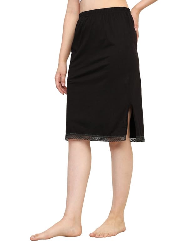 TIZEE Cotton Under Skirt for Women Black Soft & Breathable Slip Skirt for Saree, Dresses & Layering Anti-Static Comfortable Fit Size M - Image 2