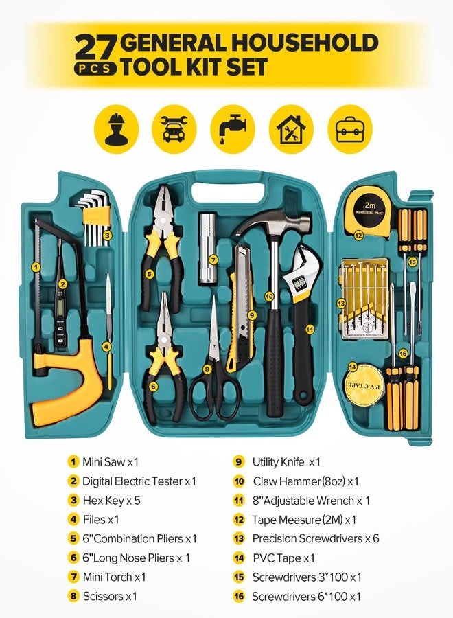 KALIACHO 27pcs General Household Tool Kit Set, Home Repair and Mechanics Hand Tool Kit with Storage Case Ideal for Men and Women in Garage, Office, or College Dorm - Image 2