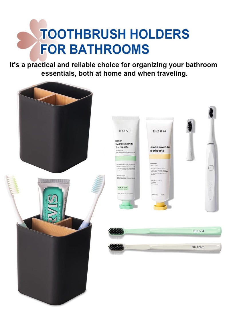 HomarKet Bamboo Toothbrush Holder for Bathrooms, 3 Slots Toothbrush and Toothpaste Holder Bathroom Counter Organizer for Electric Toothbrushes, Floss, Razors - Image 5