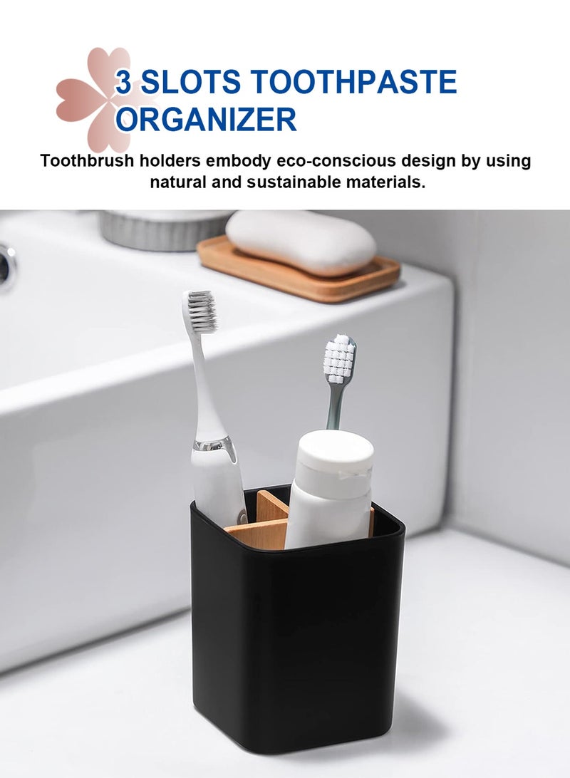 HomarKet Bamboo Toothbrush Holder for Bathrooms, 3 Slots Toothbrush and Toothpaste Holder Bathroom Counter Organizer for Electric Toothbrushes, Floss, Razors - Image 4