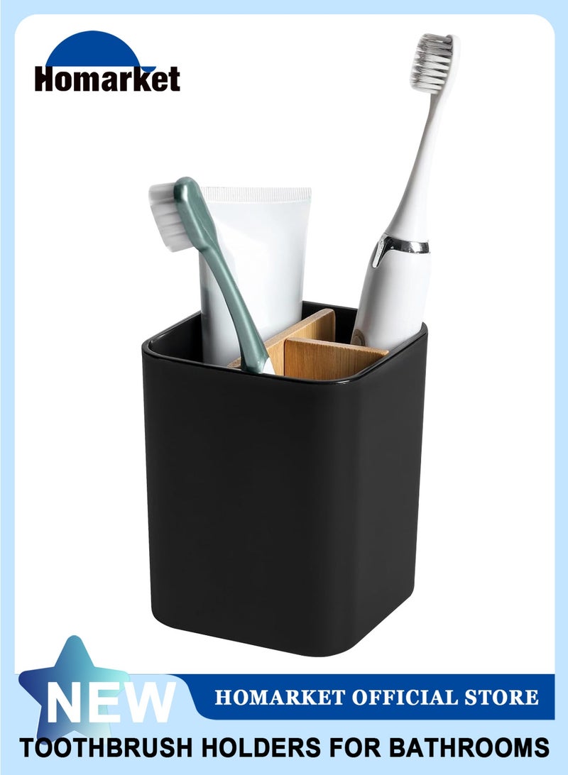 HomarKet Bamboo Toothbrush Holder for Bathrooms, 3 Slots Toothbrush and Toothpaste Holder Bathroom Counter Organizer for Electric Toothbrushes, Floss, Razors - Image 1