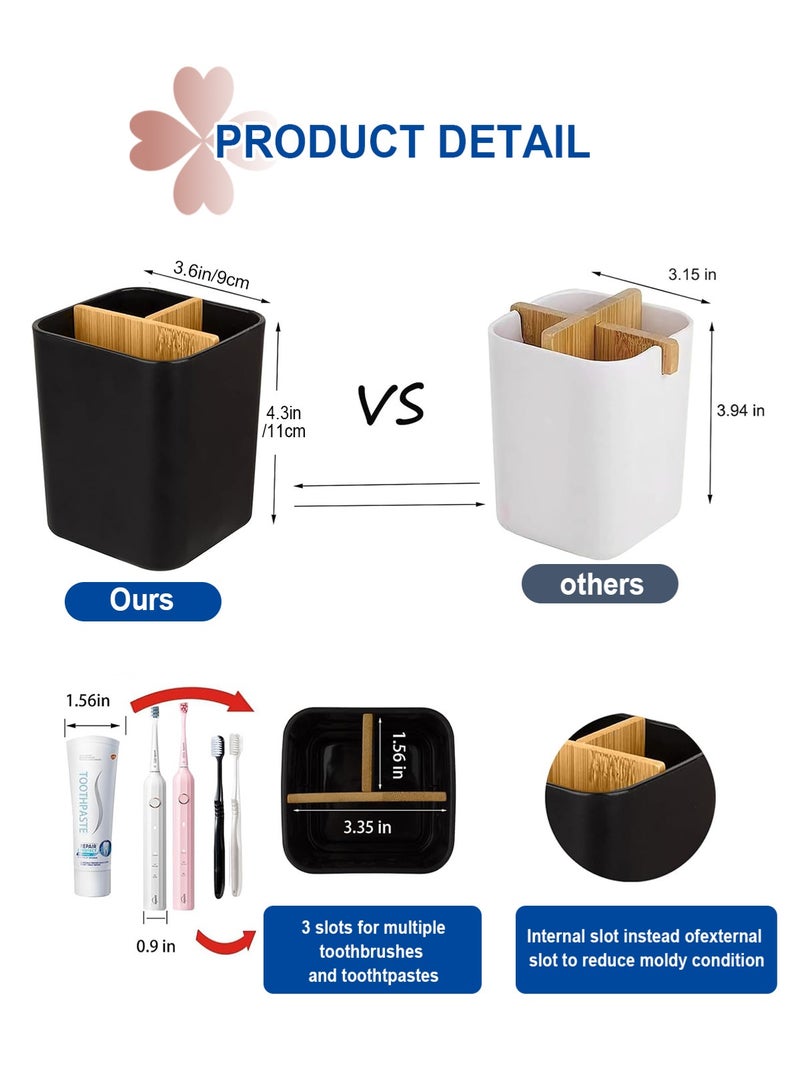 HomarKet Bamboo Toothbrush Holder for Bathrooms, 3 Slots Toothbrush and Toothpaste Holder Bathroom Counter Organizer for Electric Toothbrushes, Floss, Razors - Image 2