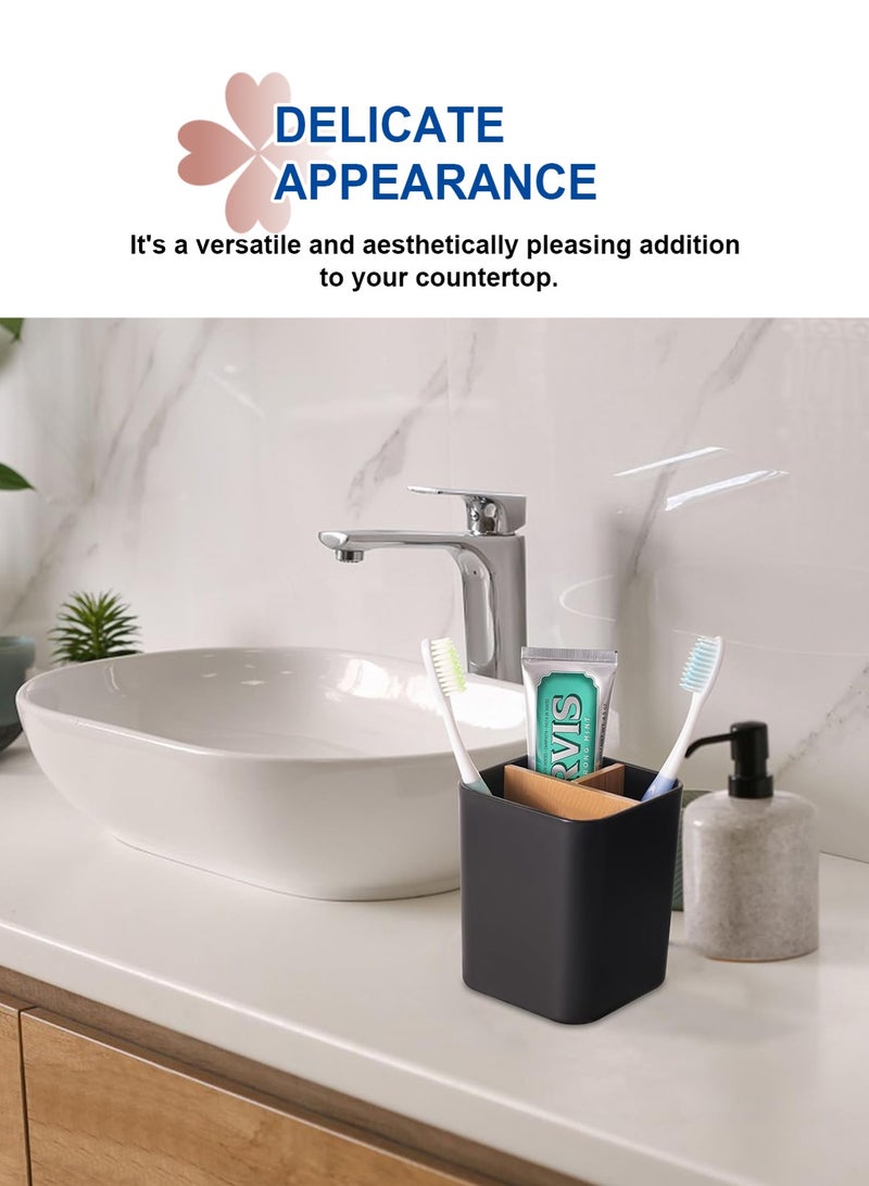 HomarKet Bamboo Toothbrush Holder for Bathrooms, 3 Slots Toothbrush and Toothpaste Holder Bathroom Counter Organizer for Electric Toothbrushes, Floss, Razors - Image 3