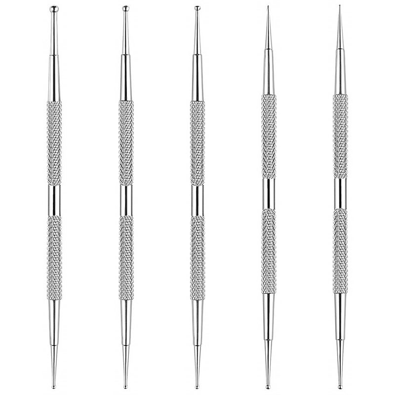 Kootinn 5pcs DualEnded Pen Tool Double Head Nail Art Dotting Pen Stainless Steel Nail Painting Pen DIY Decoration Dotting Pen Sliver