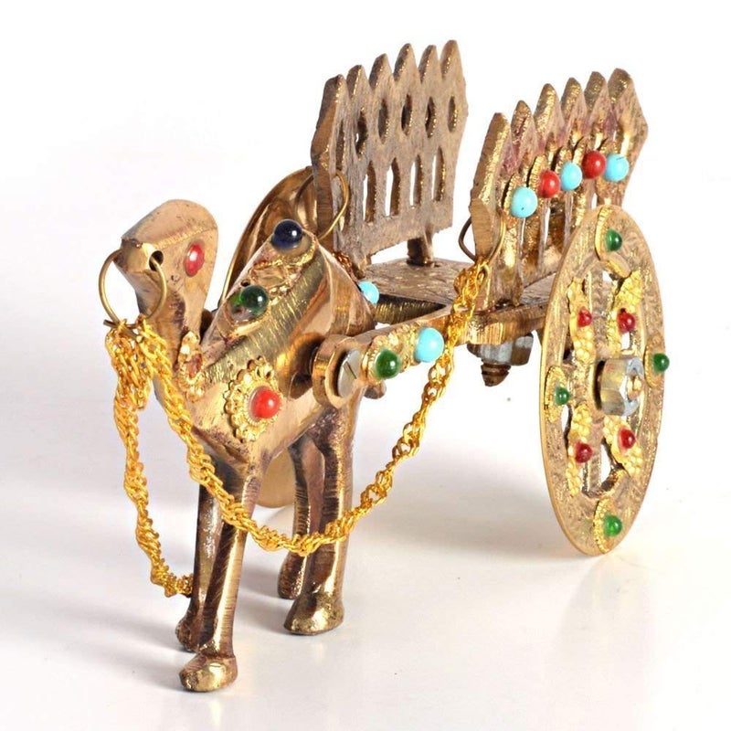 Paartha Saarthi Paartha Saarthi Rajasthani Antique Decorative Handcrafted Vintage Brass Miniature Working Hand Pump with Traditional Gemstone Studded Movable Camel Cart Showpiece  - Image 2