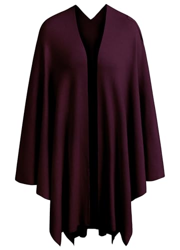 PULI Womens Burgundy Large Cross Front Poncho Sweater Wrap Topper Knitted Elegant Shawls Cape for Fall Winter - Image 5