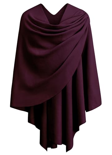 PULI Womens Burgundy Large Cross Front Poncho Sweater Wrap Topper Knitted Elegant Shawls Cape for Fall Winter - Image 1
