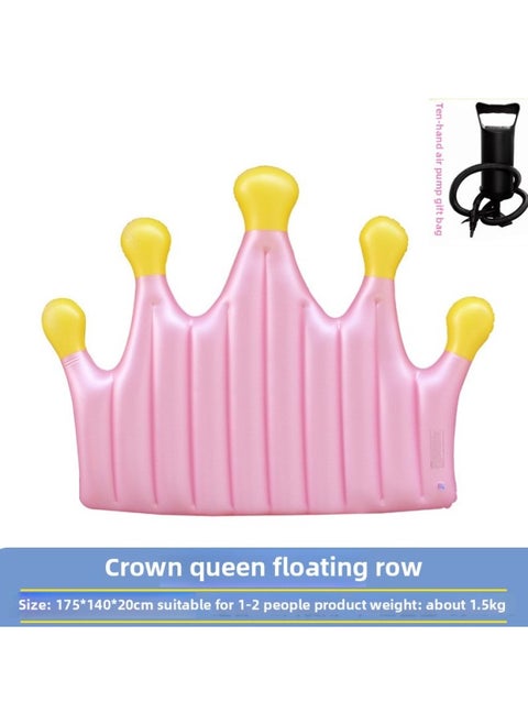 Summer Vacation Floating Row Water Inflatable Big Yellow Duck Swimming Ring Mount Extra Large Thickened Duck Swimming Ring Universal For Adults-Inflated Inner Diameter:Crown Floating Row + Hand-operated Air Pump