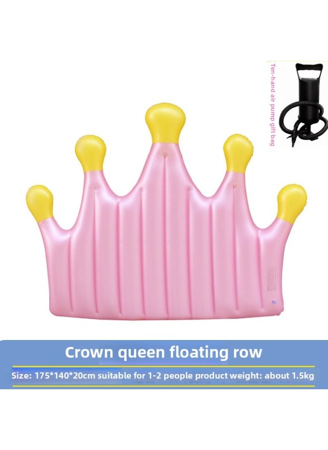 Summer Vacation Floating Row Water Inflatable Big Yellow Duck Swimming Ring Mount Extra Large Thickened Duck Swimming Ring Universal For Adults-Inflated Inner Diameter:Crown Floating Row + Hand-operated Air Pump