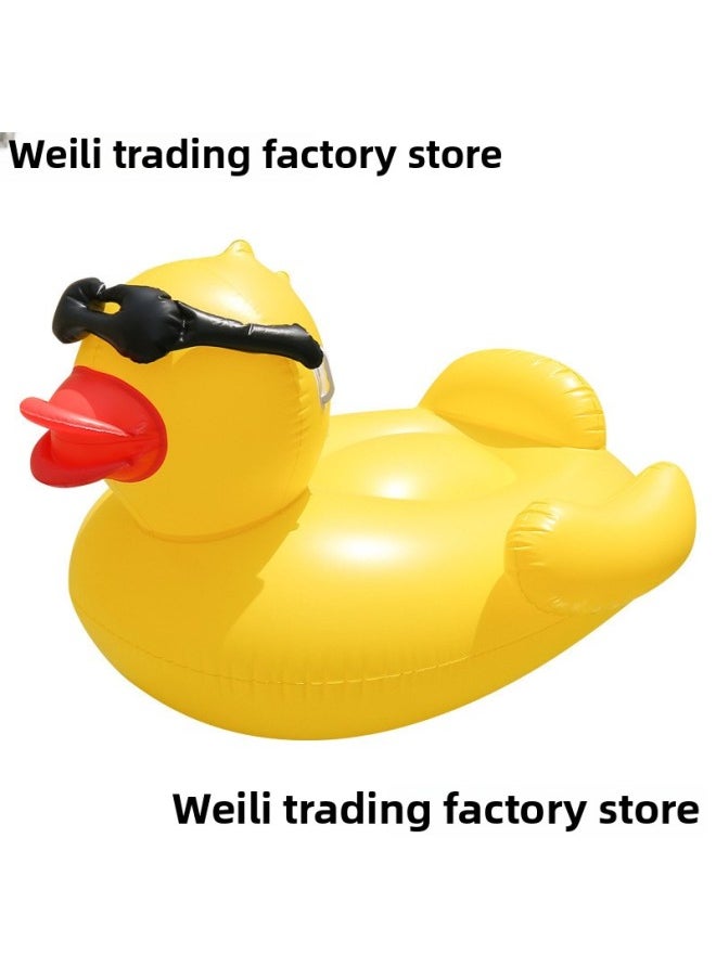 Summer Vacation Floating Row Water Inflatable Big Yellow Duck Swimming Ring Mount Extra Large Thickened Duck Swimming Ring Universal For Adults-Inflated Inner Diameter:Crown Floating Row + Hand-operated Air Pump