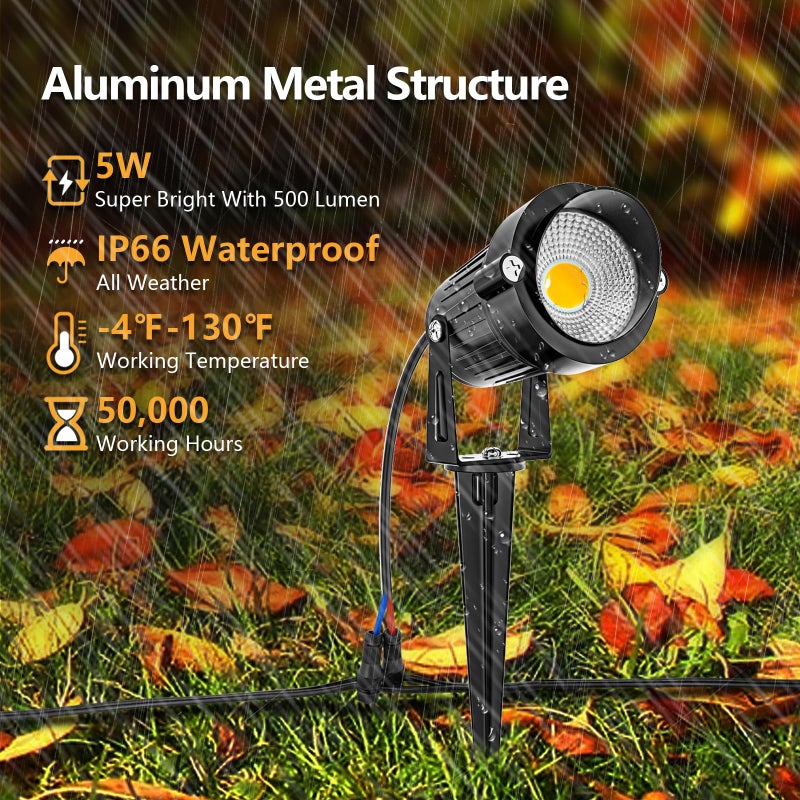 ZUCKEO All-in-One Low Voltage Landscape Lighting Kit, 5W LED Landscape Lights with Transformer, 120FT Wire and Connectors, Waterproof Outdoor Spotlight for Yard Garden House, 3000K 12V-24V, 12Pack - Image 3