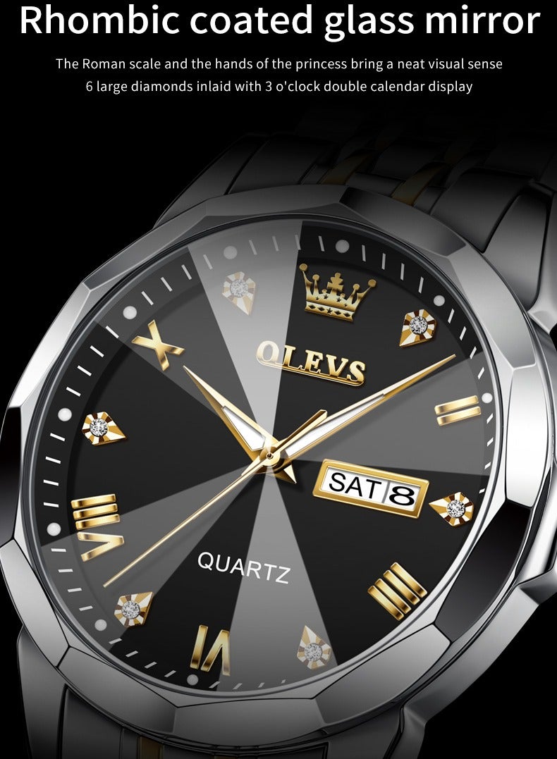 OLEVS 9931 New Business Quartz Watch for Men Dual Calendar Luxury Diamond Dial Waterproof Stainless Steel Strap Men Wristwatch - Image 4
