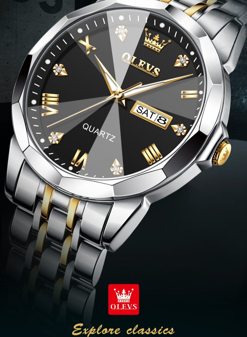 OLEVS 9931 New Business Quartz Watch for Men Dual Calendar Luxury Diamond Dial Waterproof Stainless Steel Strap Men Wristwatch - Image 3