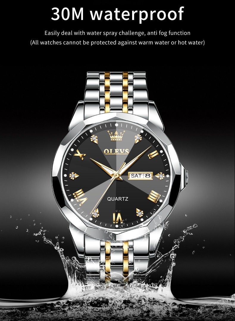 OLEVS 9931 New Business Quartz Watch for Men Dual Calendar Luxury Diamond Dial Waterproof Stainless Steel Strap Men Wristwatch - Image 5