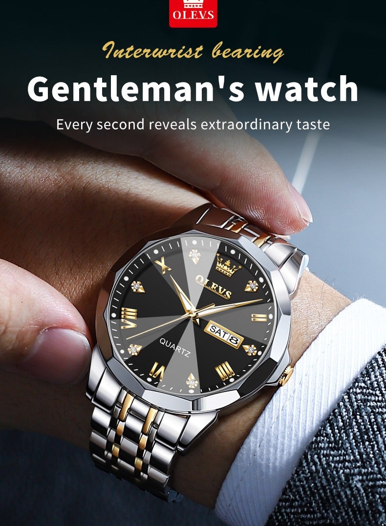 OLEVS 9931 New Business Quartz Watch for Men Dual Calendar Luxury Diamond Dial Waterproof Stainless Steel Strap Men Wristwatch - Image 2