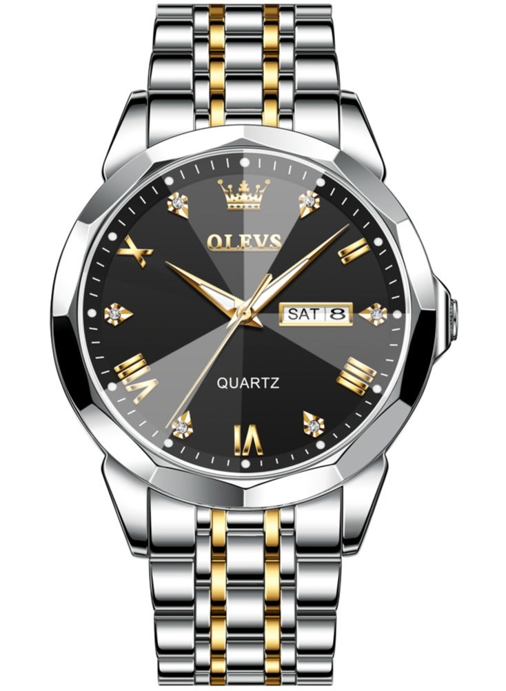 OLEVS 9931 New Business Quartz Watch for Men Dual Calendar Luxury Diamond Dial Waterproof Stainless Steel Strap Men Wristwatch - Image 1