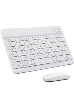 Ultra-Slim Bluetooth Keyboard and Mouse Combo Rechargeable Portable Wireless Keyboard Mouse Set for Apple iPad iPhone iOS 13 and Above Samsung Tablet Phone Smartphone Android Windows (White