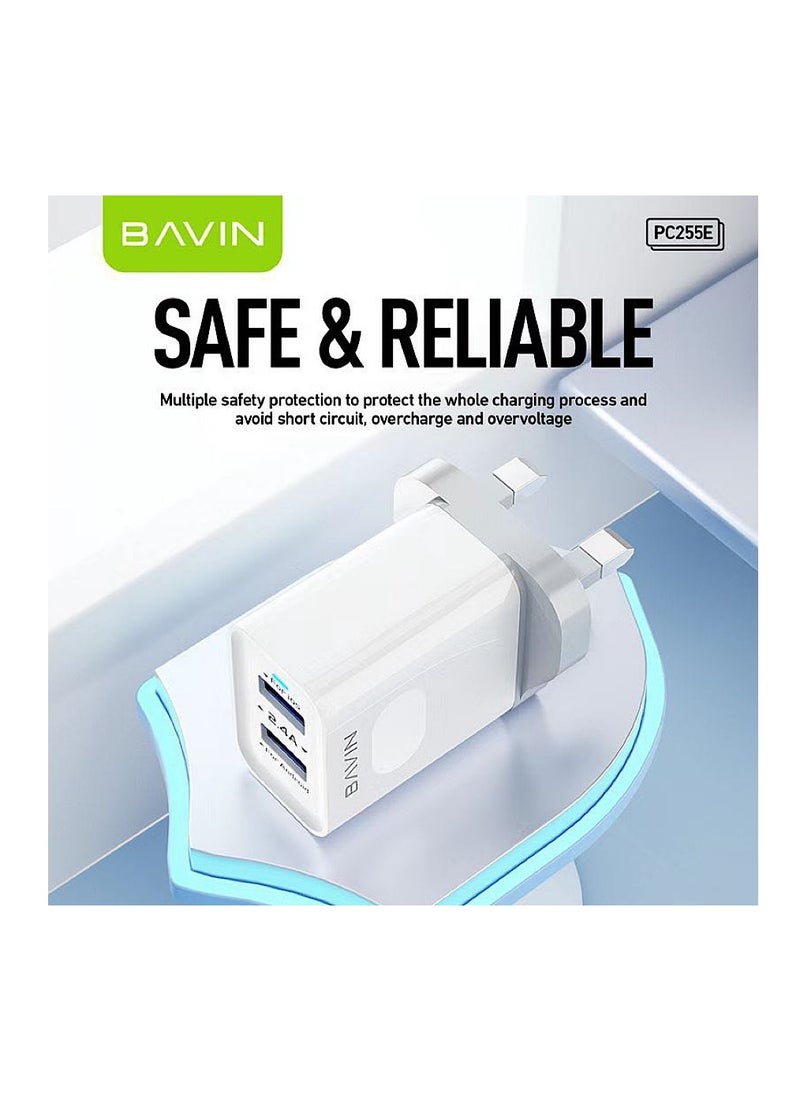 Bavin - 2-Port Fast Wall Charger With Lightning Cable White - Image 1
