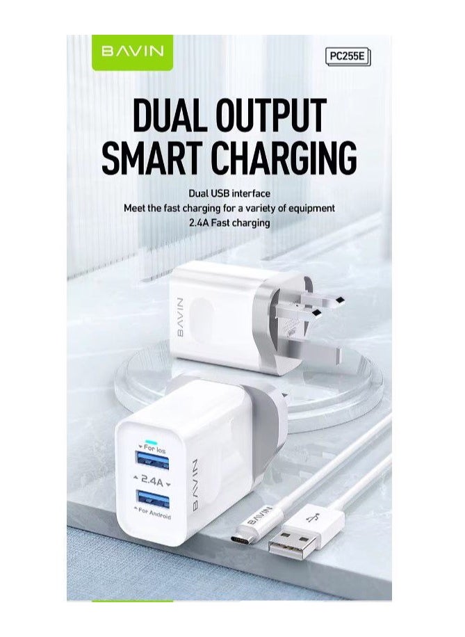 Bavin - 2-Port Fast Wall Charger With Lightning Cable White - Image 1