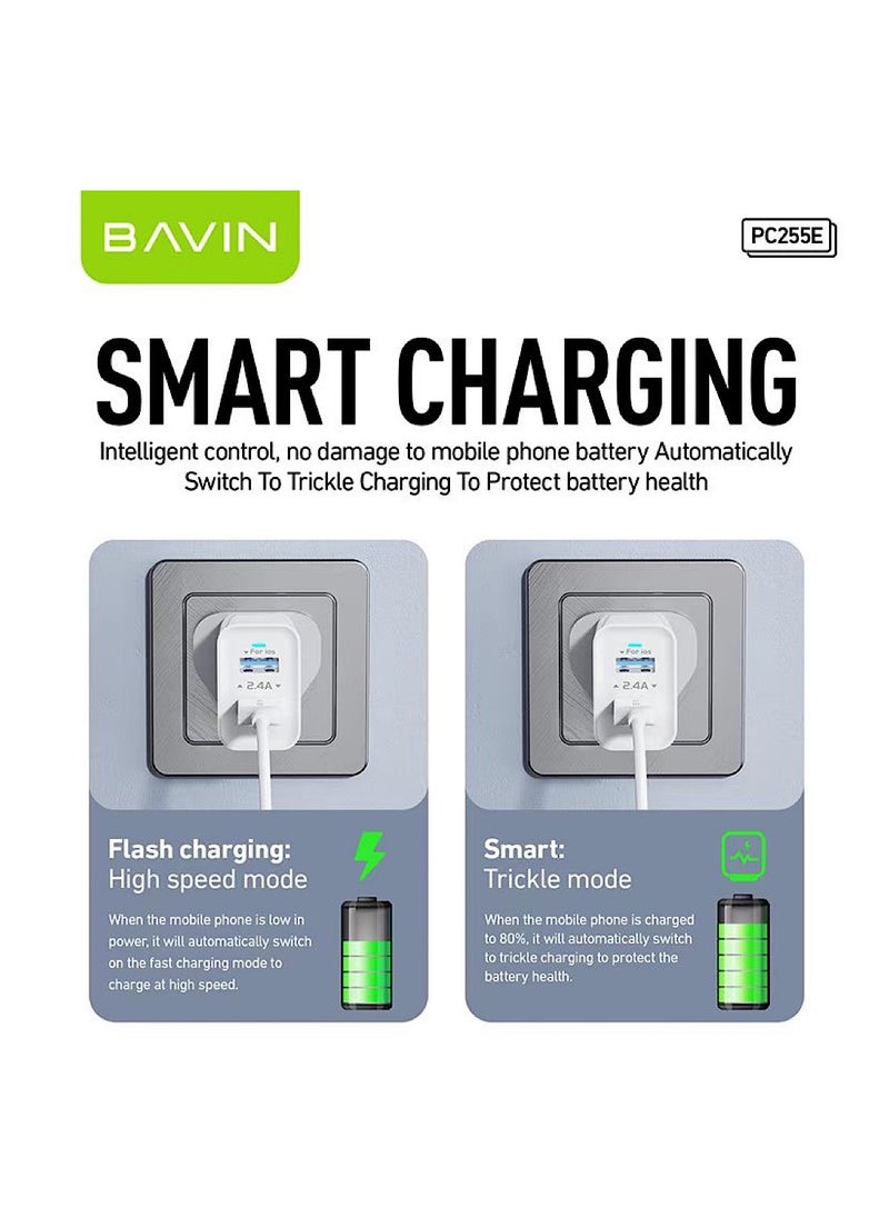 Bavin - 2-Port Fast Wall Charger With Lightning Cable White - Image 1