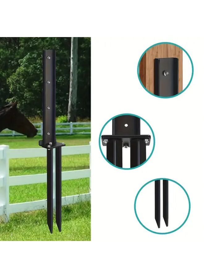 قطعتان من مجموعة إصلاح مرسى سياج مطلي بالمسحوق الأسود مع وتد مزدوج للأرضية للأخشاب المائلة - Image 3