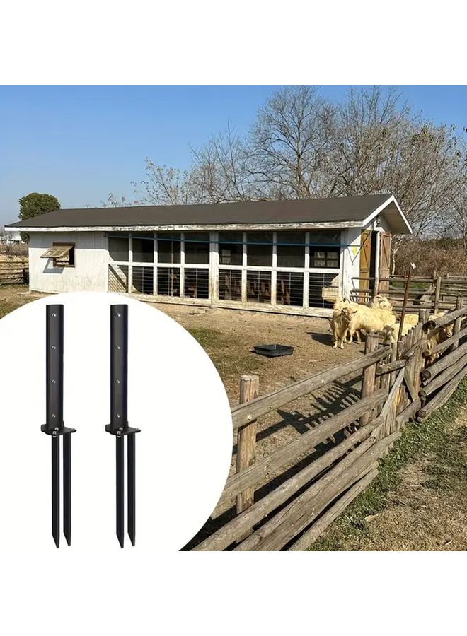 قطعتان من مجموعة إصلاح مرسى سياج مطلي بالمسحوق الأسود مع وتد مزدوج للأرضية للأخشاب المائلة - Image 5